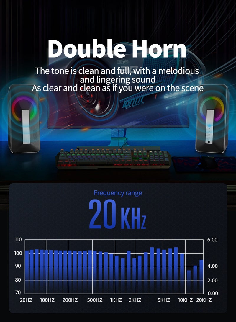 بيكسنست مكبر صوت مكتبي بإضاءة RGB مع بلوتوث ومدخل AUX ‏3.5 مم، صوت ستيريو مزدوج، صوت محيطي 360°، مكبر صوت سلكي ولاسلكي - Image 3